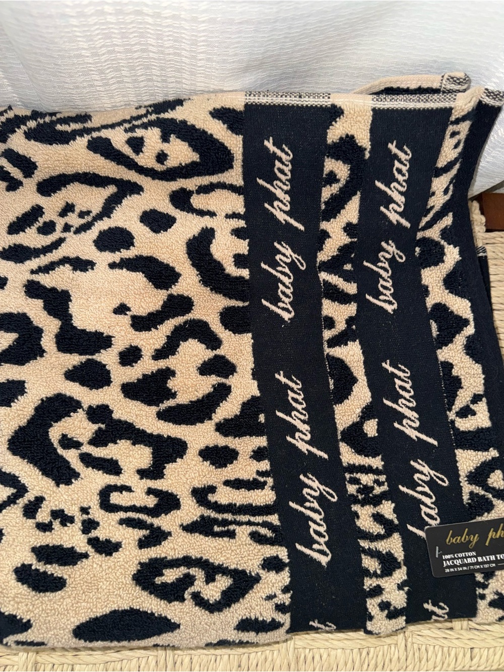 Baby Phat Leopard Print Cotton Bath Towel - Black & Beige new